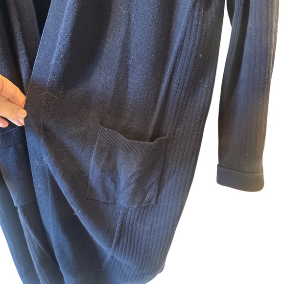 Talbots 100% Cotton‎ Navy Blue Front Open Cardigan Sweater Pockets Medium Cozy - Picture 2 of 6
